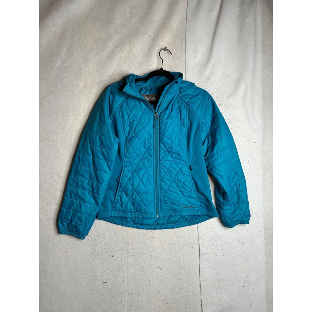 Eddie Bauer Womens PM Teal Blue Quilted Hybrid Insulated Full Zip Jacket PM